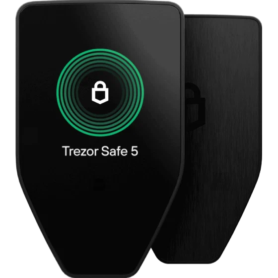 Trezor Safe 5 displays a white padlock inside green rings